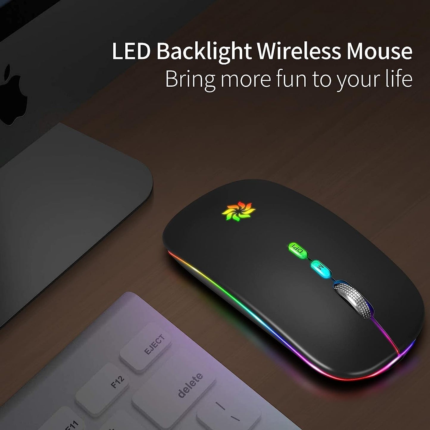 KBCASE Wireless Mouse, LED Wireless Mouse for Laptop, Slim Silent Mouse 2.4G Rechargeable Wireless Computer Mouse for Laptop, MacBook, iPad, Chromebook, with USB & Type-c Receiver