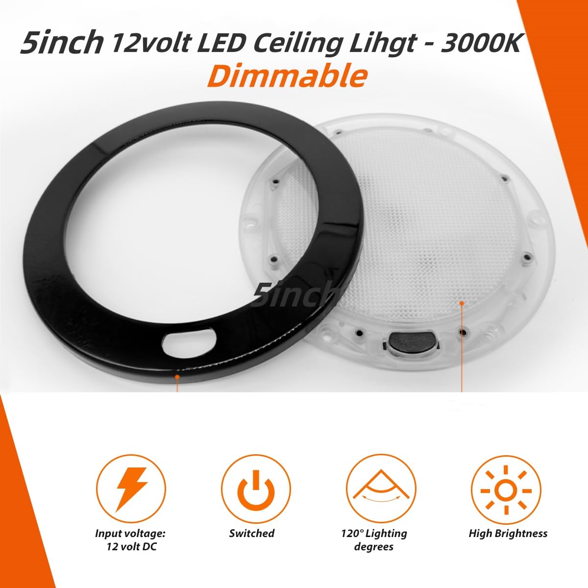 Dream Lighting 12Volt Rv Led Interior Light Fixture Black Shell Ceiling Downlight With Switch Warm White Lighting 300Lm 5Inch