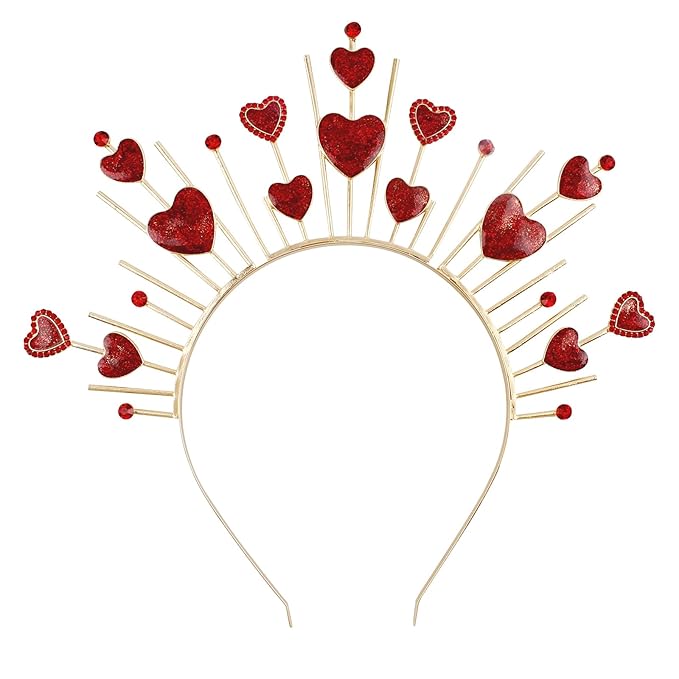 Cohortstar Valentine’s Day Glitter Heart Headband Cupid Arrow Tiara Head Bopper for Women Red Rhinestone Hair Accessories ...
