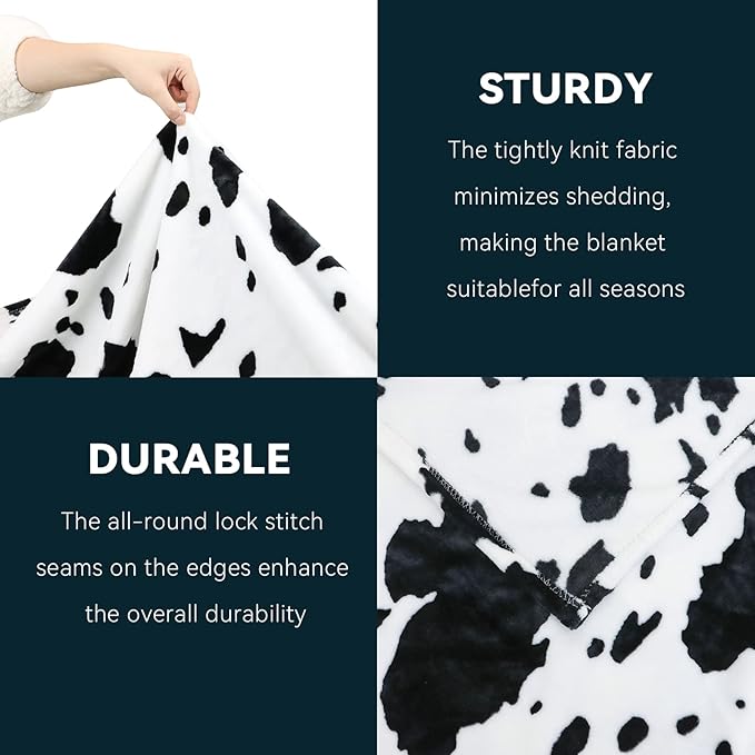 Queen Size Cow Print Fleece Blanket - Extra Large Cozy Bedding, Plush Soft Fuzzy Bed Throw for Bedroom Home Decor All Season 90"x90"