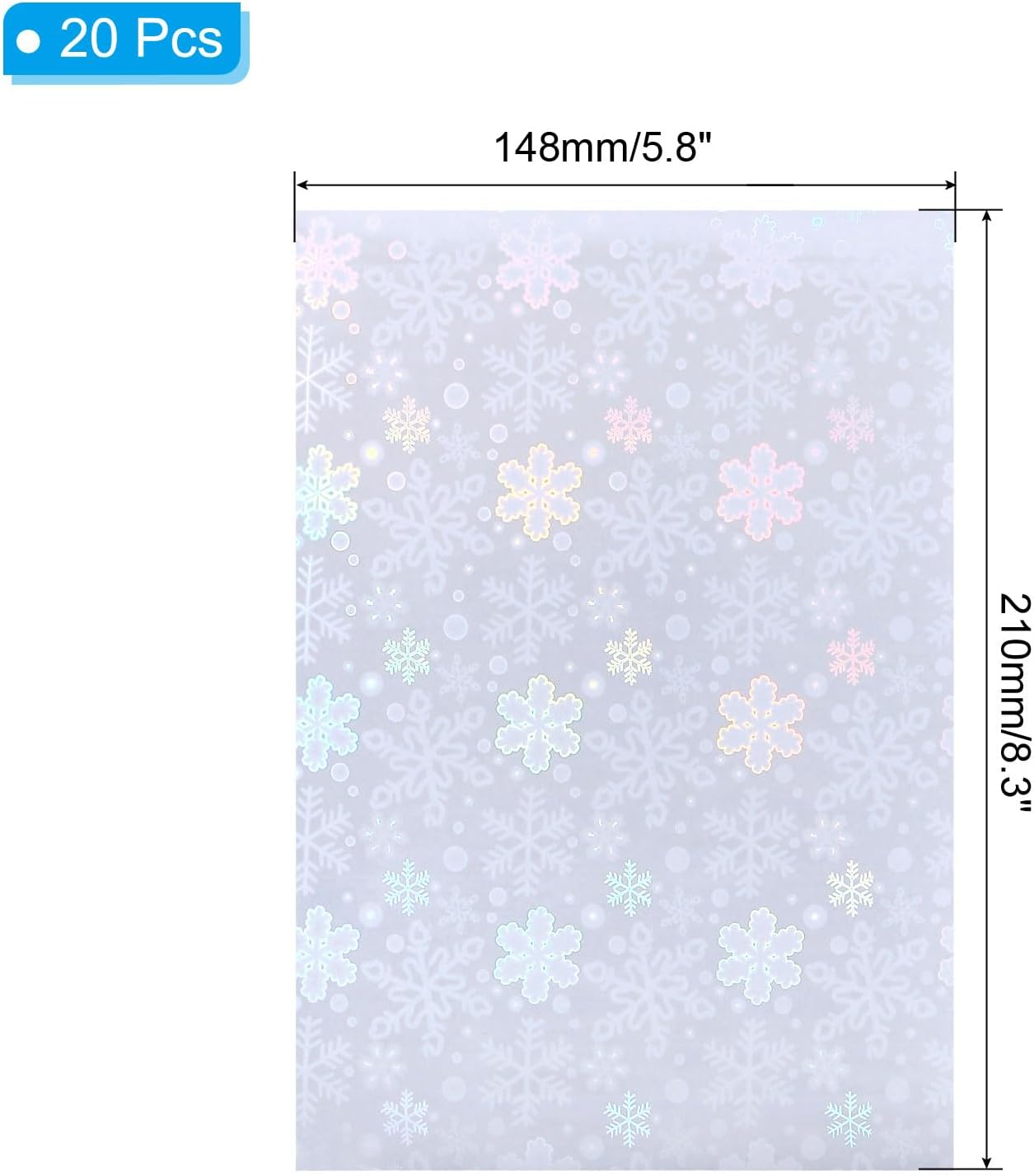 PATIKIL 8.3x5.8 Holographic Sticker Paper, 20Sheets A5 Polypropylene Self-Adhesive Transparent Waterproof Laminate Overlay Film for Photo Cards Scrapbook Decorations, Snowflake