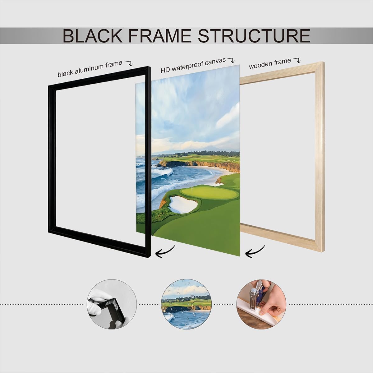Coastal Golf Course Poster Summer Golf Landscape Wall Art Trendy Sporty Aesthetic Illustration Prints Painting For Living Room Bedroom Office Wall Decor 12x16in Framed