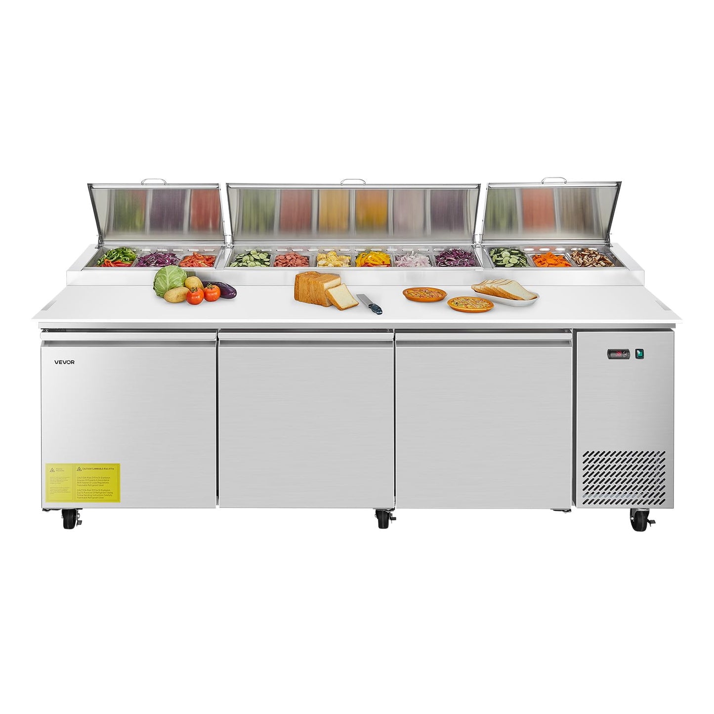 Vevor 93W Commercial Refrigerator, Pizza Prep Refrigerated Table, 19.3 Ultra Wide Countertop Food Prep Cooler, 30.8 Cu.Ft Single