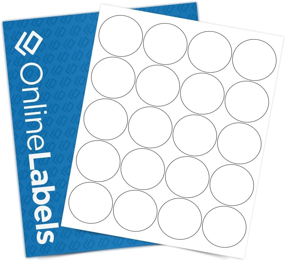 2" Round Labels - Permanent Adhesive, White Matte - Great for Candle and Jar Lids, Products, Favor Labels - Pack of 5,000 Circle Stickers, 250 Sheets - Inkjet/Laser Printers, OL5375WX, OnlineLabels