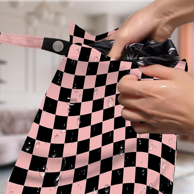 4 Pack Multicolor Checkered Wet Bag Waterproof Washable Reusable Wet Dry Bag for Swimsuit Clothes Cloth Diaper Travel Beach Pool Yoga Gym Toiletries Gift for Women Bachelor Party Birthday Christmas