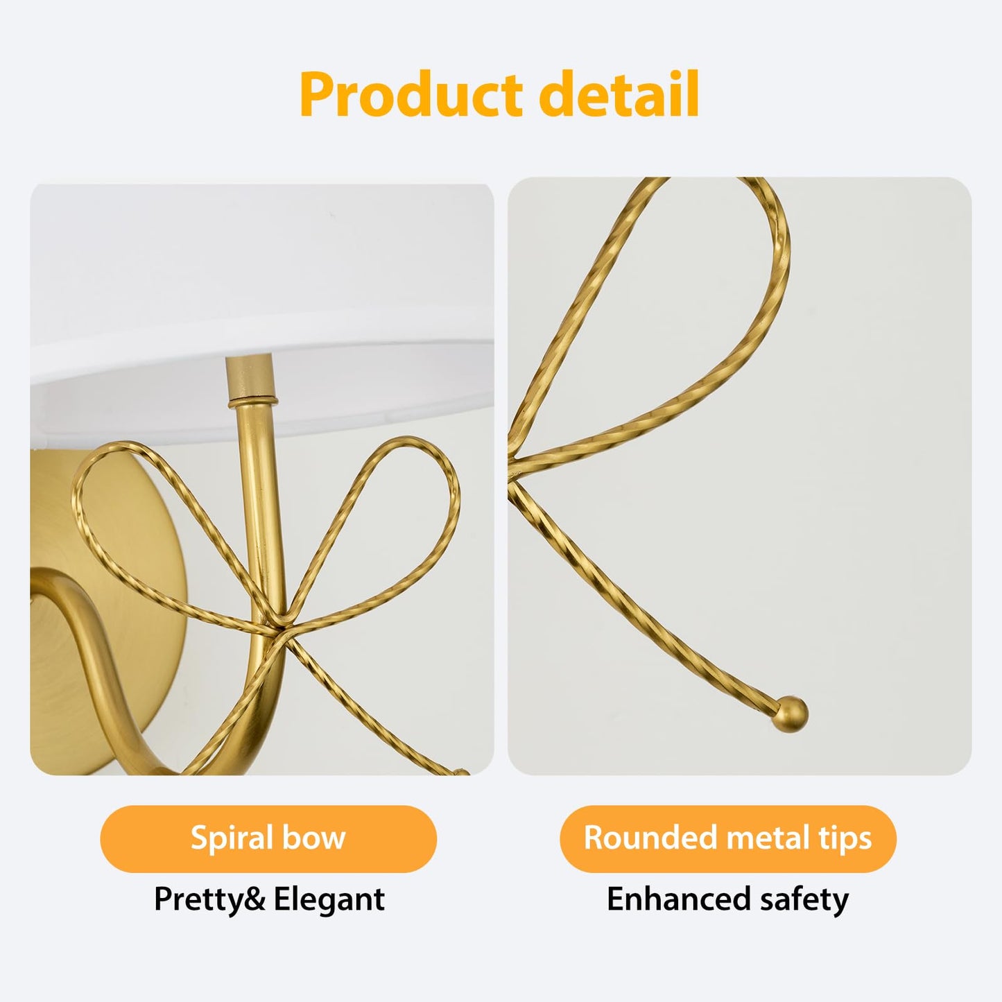 PASSICA DECOR Bow Wireless Wall Sconce Set of 2, Rechargeable Dimmable LED Lights, Polished Gold, Model U729-03-DP