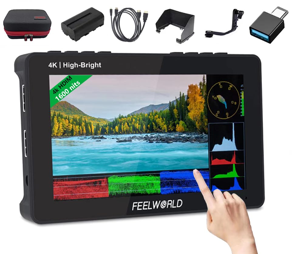 Feelworld F6 Pro +Battery +Carry Case 5.5 Inch 1600Nits High Bright Dslr Camera Field Monitor With Touchscreen Waveform 3D Lut F