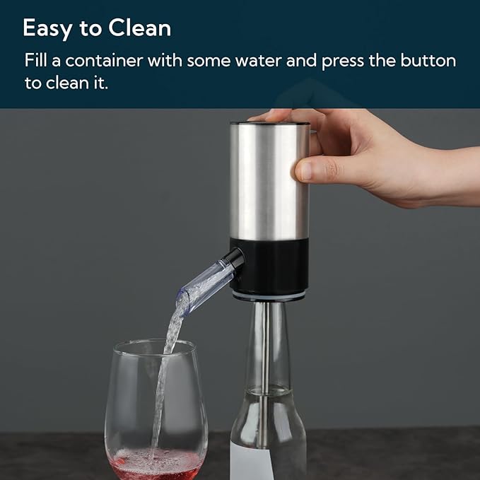 KITCHENDAO Rechargeable Electric Wine Aerator Dispenser and Wine Saver Pump, Automatic Wine Pourer with USB-C Cable, Storage Base and 2 Stoppers, Built-in Sound Indicator