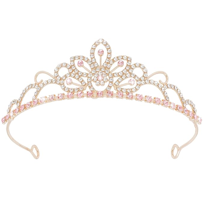 SuPoo Pink Gold Crown Tiaras for Girl Princess Crown Headband Birthday Hair Accessories Princess Decoration for Wedding Pa...