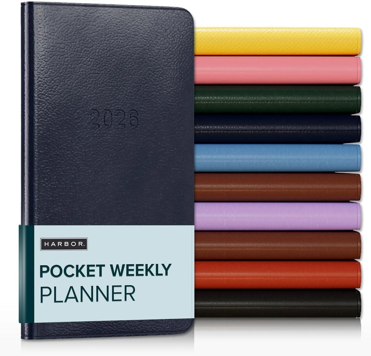 Harbor Pocket Weekly Monthly Planner 2025-2026 - Calendar Planner and Notebook, Durable Faux Leather, 192 Pages, Softcover & Book Bound - Leida Navy - 6 x 3.25 "