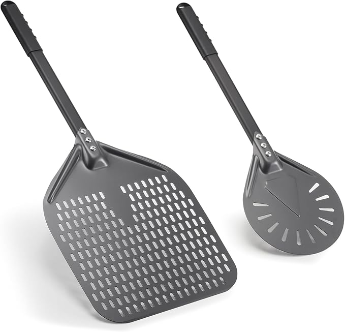 Pizza Peel 12 Inch+7 Inch, Aluminum Metal Pizza Turning Peel, Professional Pizza Spatula Paddle for Homemade Pizza