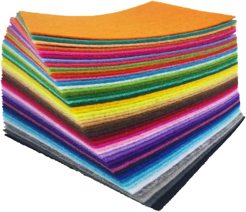 flic-flac 4 x 4 inches (10 x10cm) Assorted Color Felt Fabric Sheets Patchwork Sewing DIY Craft 1mm Thick with Sewing Kit for Choice (Felt only, 48pcs)