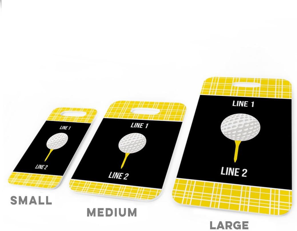 ChalkTallkSPORTS Golf Luggage & Bag Tag | Personalized Team with Golf Ball | Standard Lines on Back | Medium | Yellow/Black