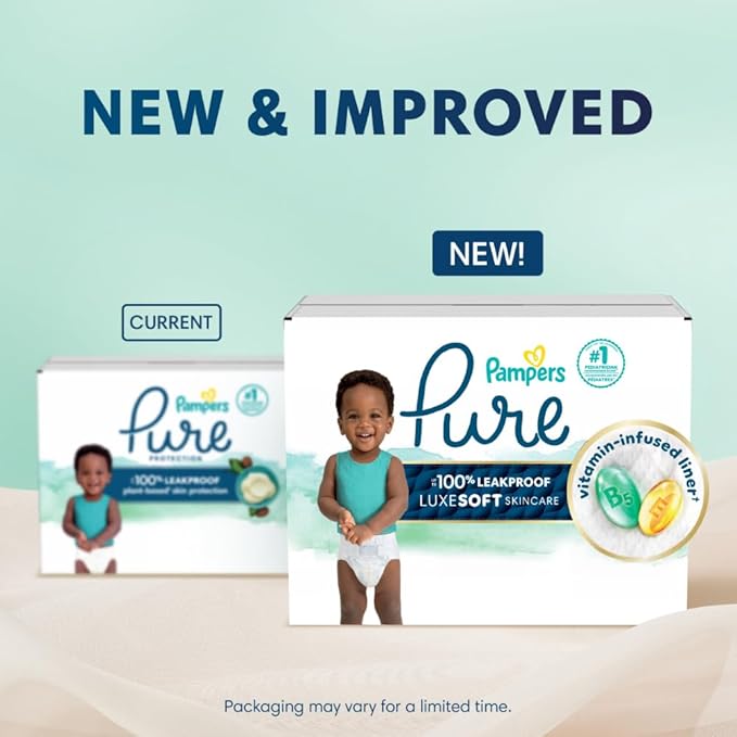 Pampers Pure Protection Baby Diapers, Size 1 (8-14 lbs), 82 Count, Up to 100% Leakproof, Premium Plant-based Skin Protection, Hypoallergenic Soft Diapers