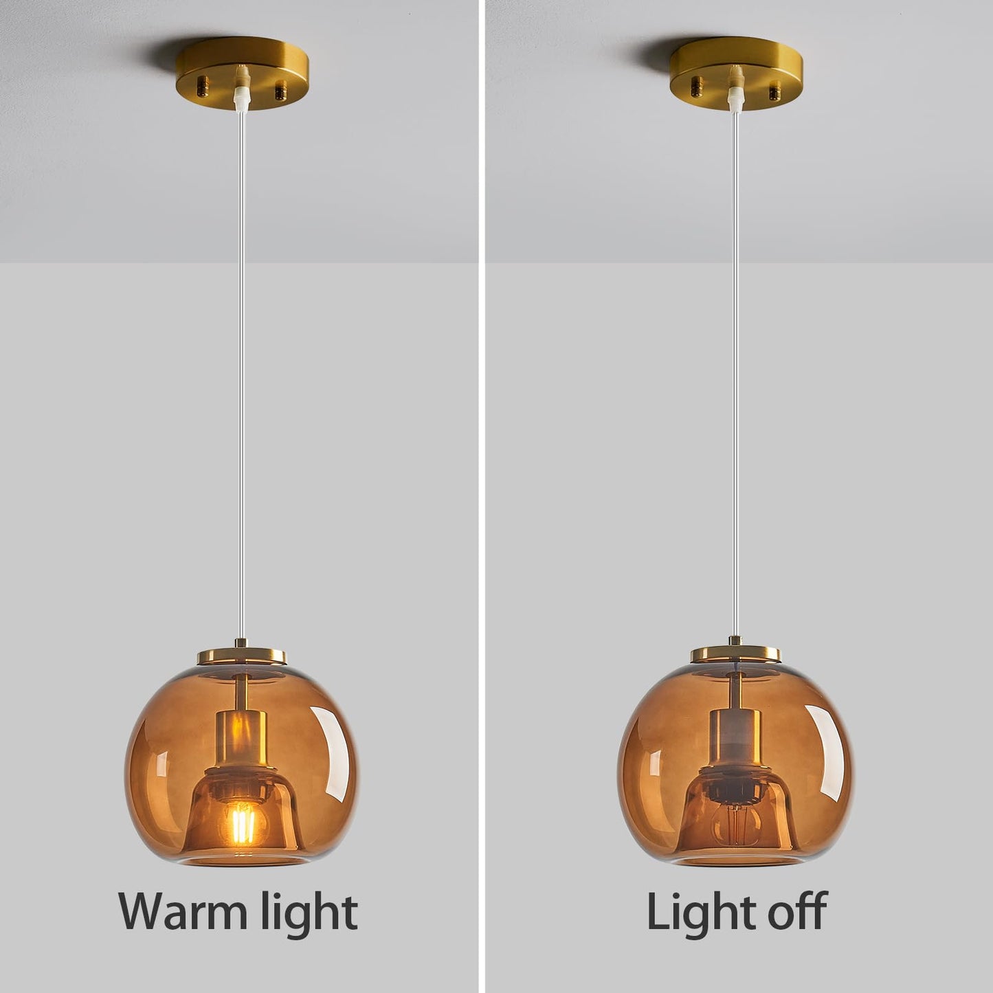 Lbsqj Brown Glass Pendant Lights Kitchen Island Gold Hanging Light Fixture Glass Globe Pendant Light Modern Pendant Lighting For Kitchen Island Bedroom Dining Room (7.87  1 Pack)