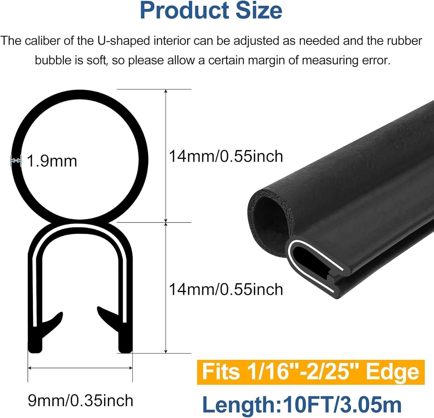 Automotive Door Weather Stripping 22Ft Car Door Rubber Edge Trim Seal Strip Gasket with Top Bulb Easy to Install for Car Bus Camper Boat RV Truck Doors and Home Applications