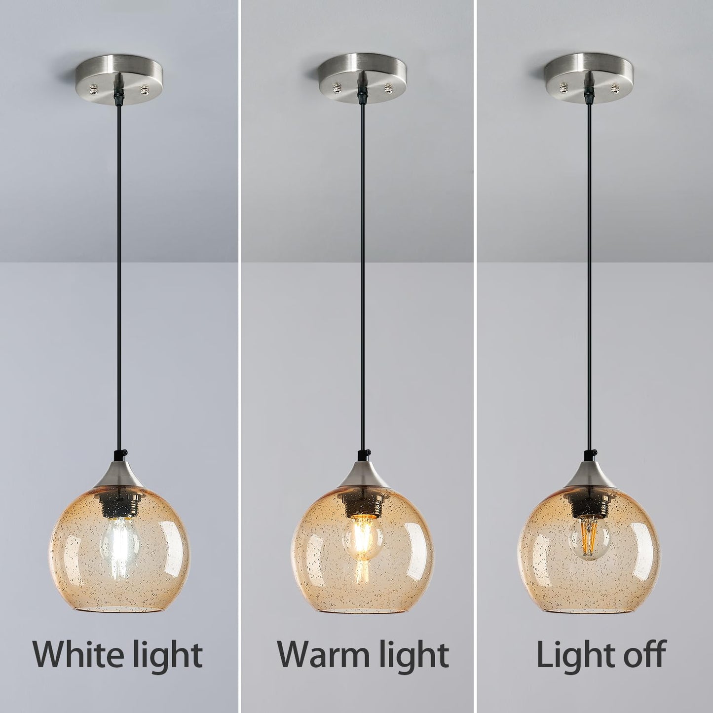 Lbsqj Light Brown Glass Pendant Lights Kitchen Island Globe Pendant Light Fixtures Modern Pendant Lighting For Bedroom Living Dining Room Light Fixture (5.9 In  3 Pack)