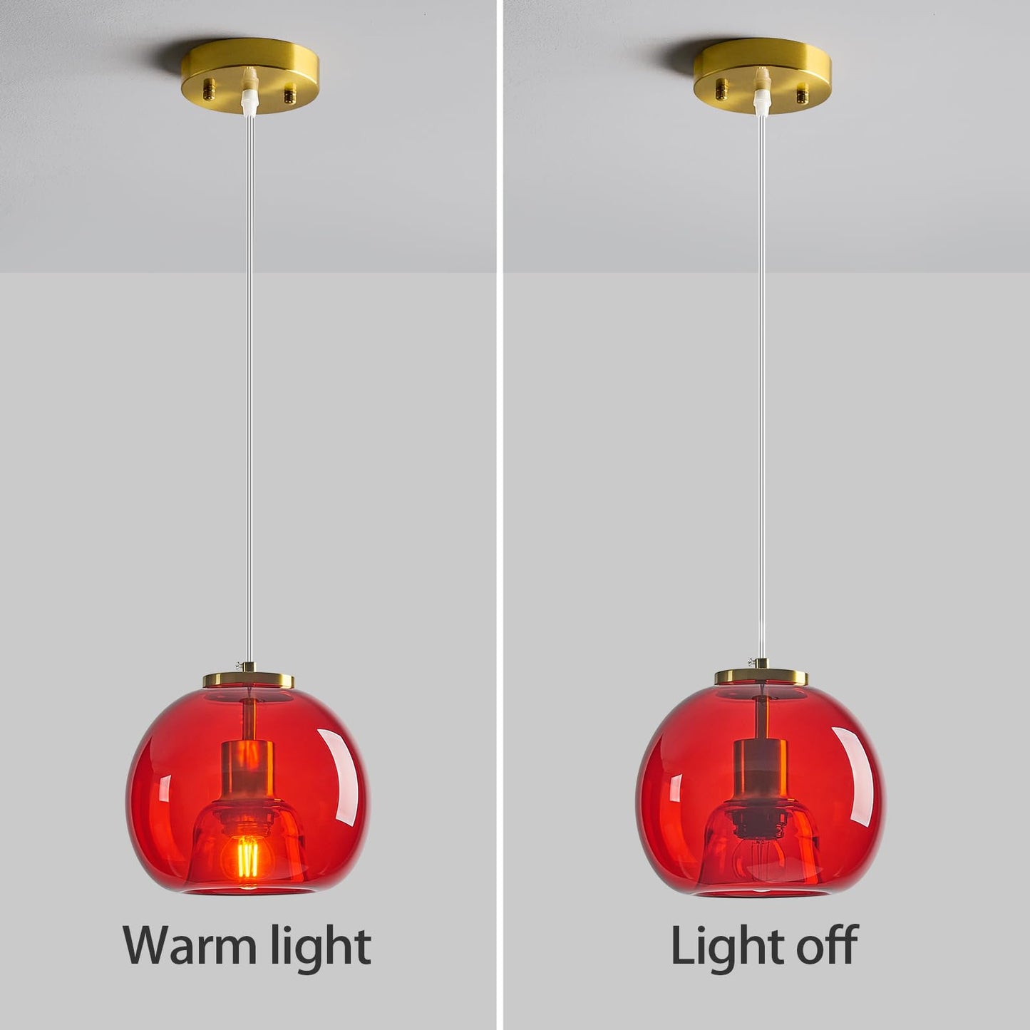 Lbsqj Red Glass Pendant Lights Kitchen Island Gold Hanging Light Fixture Glass Globe Pendant Light Modern Pendant Lighting For Kitchen Island Bedroom Dining Room (7.87  3 Pack)