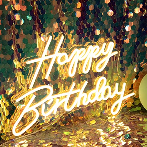 DAKABUKA LED Neon Happy Birthday Sign Night Light Birthday Party Decorations Warm White USB Operated Decorative for Backdr...