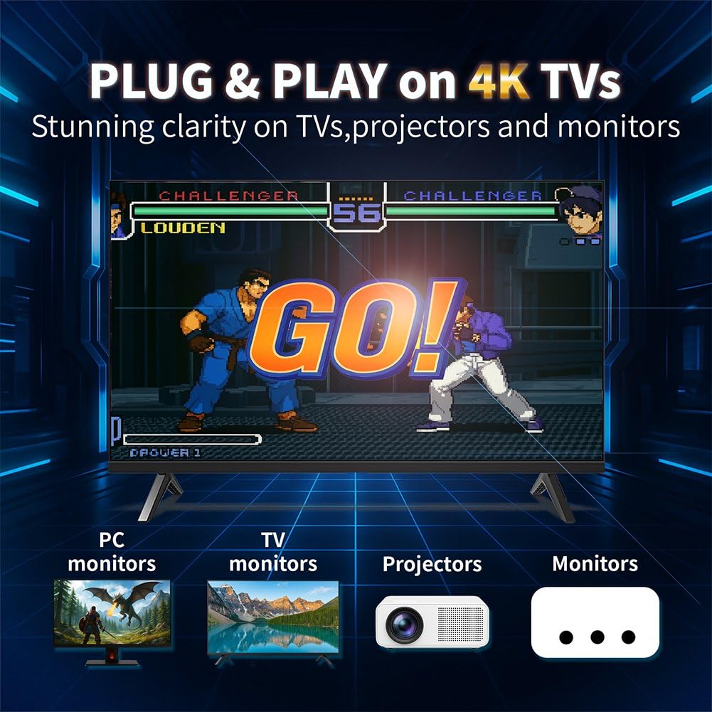 2025 Retro Gaming Console Pro - 4K HDMI Plug & Play Game Stick with 20,000+ Classic Games, 64GB Storage, Dual 2.4GHz Wireless Controllers, Supports 18 Emulators for TV