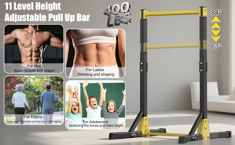 Pull Up Bar Stand,Freestanding Pull-up Bar，Free Standing Pull Up Bar for Home Gym, Pull Up Stand Station 400LBS with 11 Ge...
