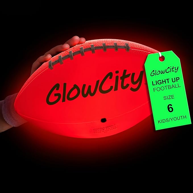 GlowCity Glow in The Dark Football - Size 3/6 Light Up Ball Gifts for Kids, Junior & Teens - Bright Football for Night Out...