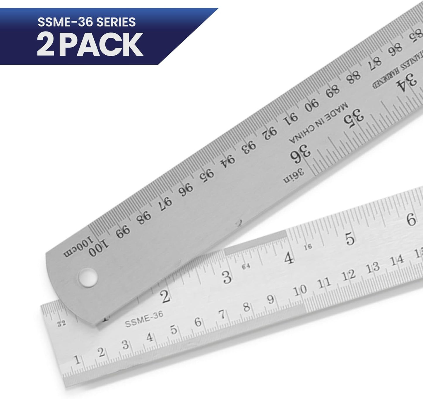 2 Pack Pacific Arc 36 Inch Stainless Steel Ruler with Inch/Metric Conversion Table