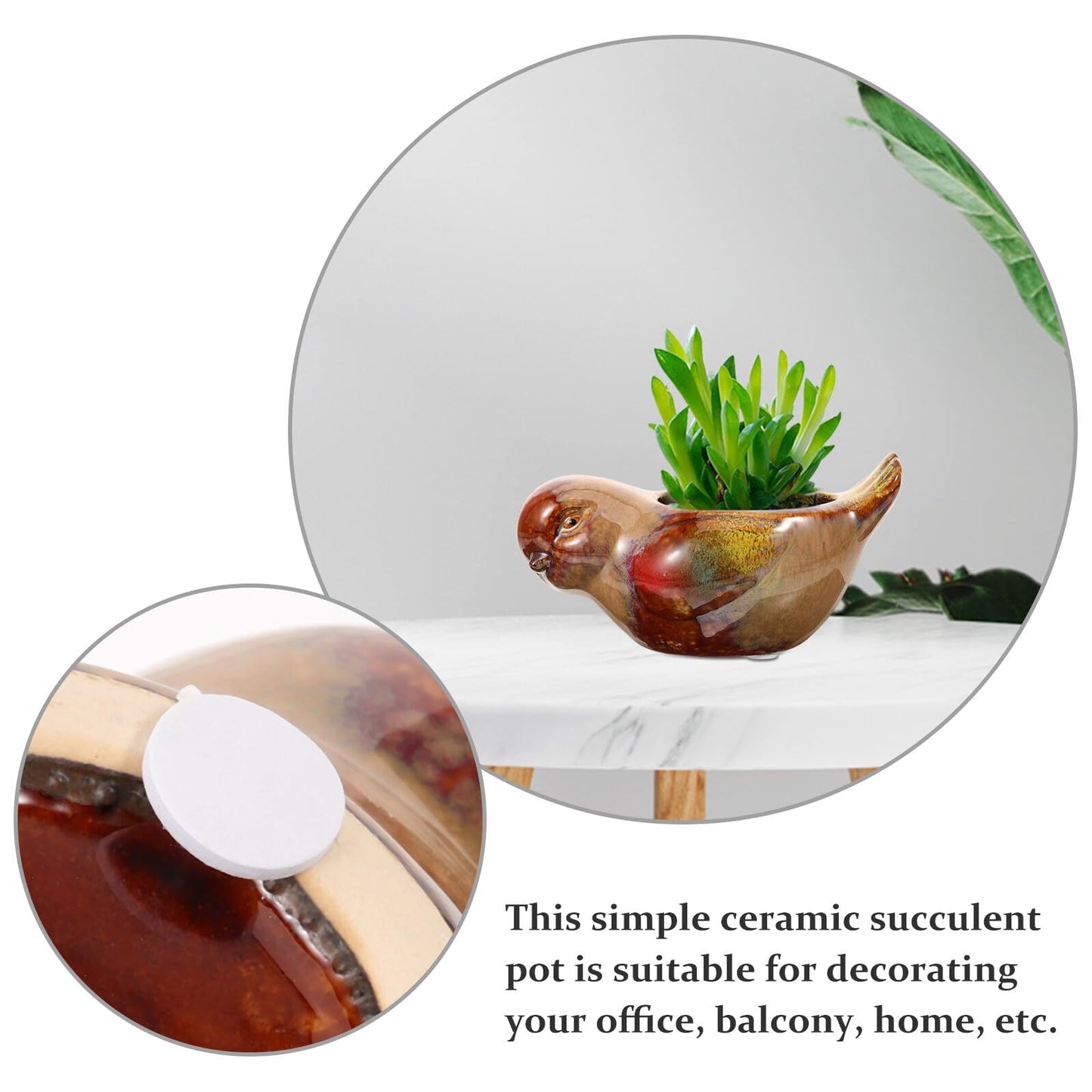 CONGARTENO Ceramic Succulent Planter Pot Bird Shape with Reactive Glaze for Indoor Outdoor Plants Small Decorative Flower Pot for Bonsai and Cactus