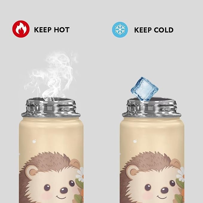 Hedgehog Workout Water Bottle For Women Men Insulated, 18 Oz Stainless Steel Water Bottle with Handle Suitable for Work School Gym Travelling