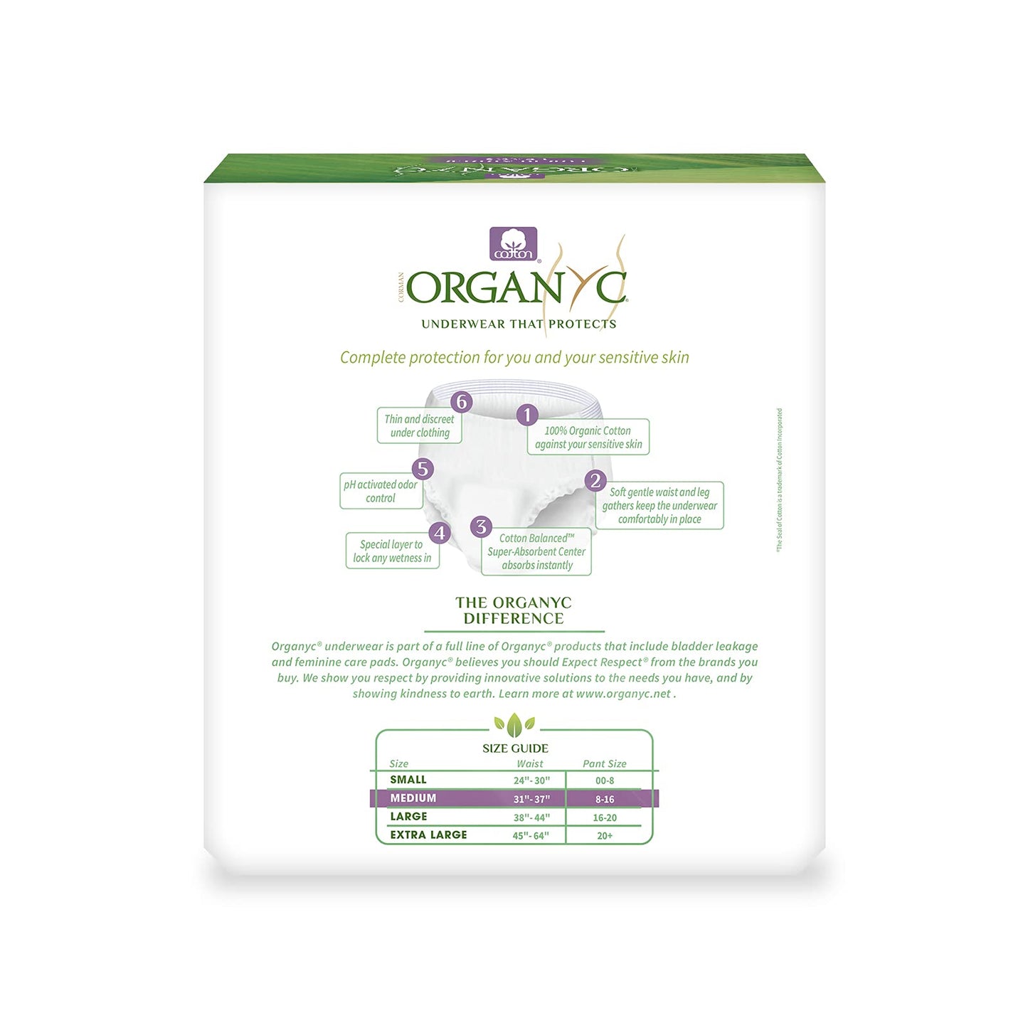Organyc Bladder Control Underwear for Women - Organic Cotton Protective Underwear for Incontinence, Leak Protection, Odor Protection and Sensitive Skin, FSA/HSA Eligible, Medium, 14 Count