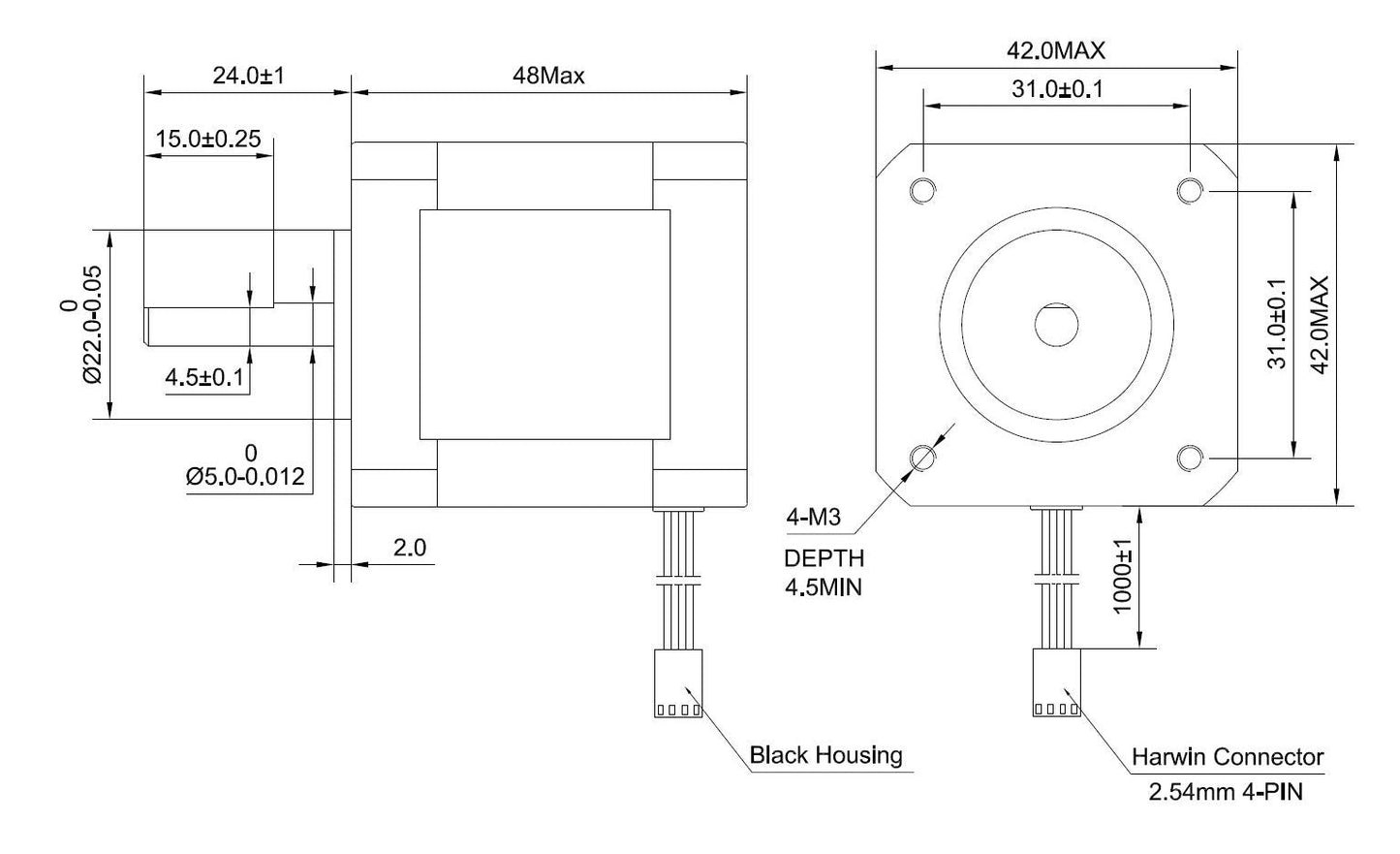 STEPPERONLINE Nema 17 Stepper Motor Bipolar 2A 59Ncm(84oz.in) 48mm Body 4-Lead W/ 1m Cable and Connector Compatible with 3D Printer/CNC