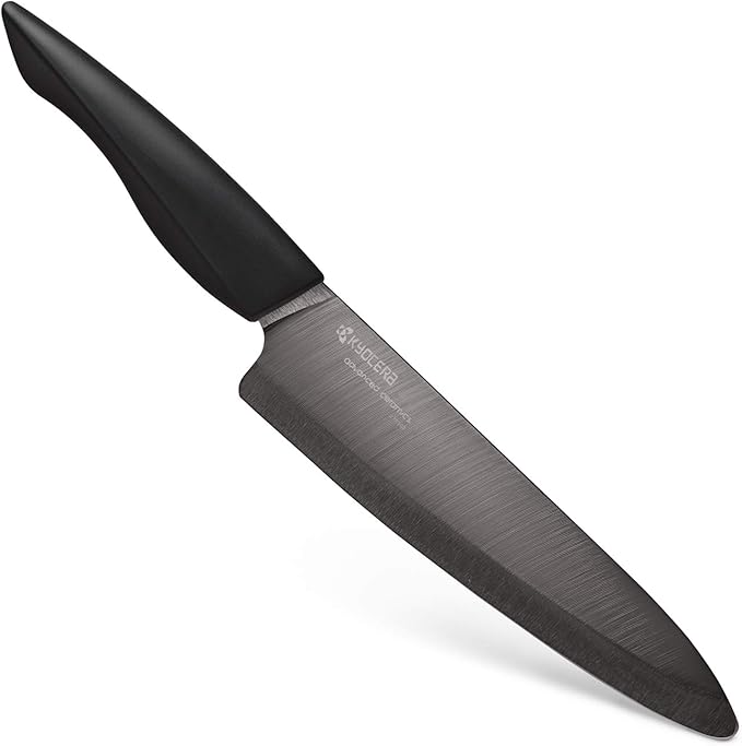 Kyocera 5 piece Ceramic Knife Block Set, Black Patented Blade Sizes: 7", 5.5", 5", 4.5", Stainless
