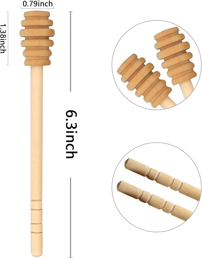 4PCS Honey Mixing Stirrer, Wooden Honey Dipper, Smooth Honey Comb Stick, Honey Spoon Collecting Dispensing Drizzling Jam (Straight Handle)