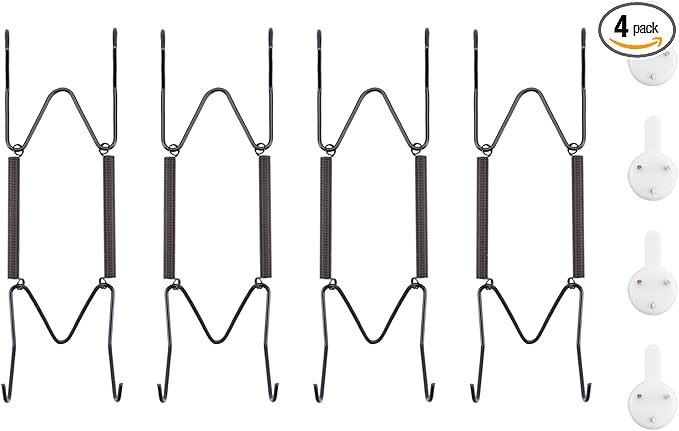 4 Pack Plate Hangers for The Wall, Suitable for 6-8 inch Art Plate, Stainless Steel Invisible Heavy Duty Wire Plate Holder with Wall Hooks, Plate Hangers for Displaying Plates, Platter, Dish, Black