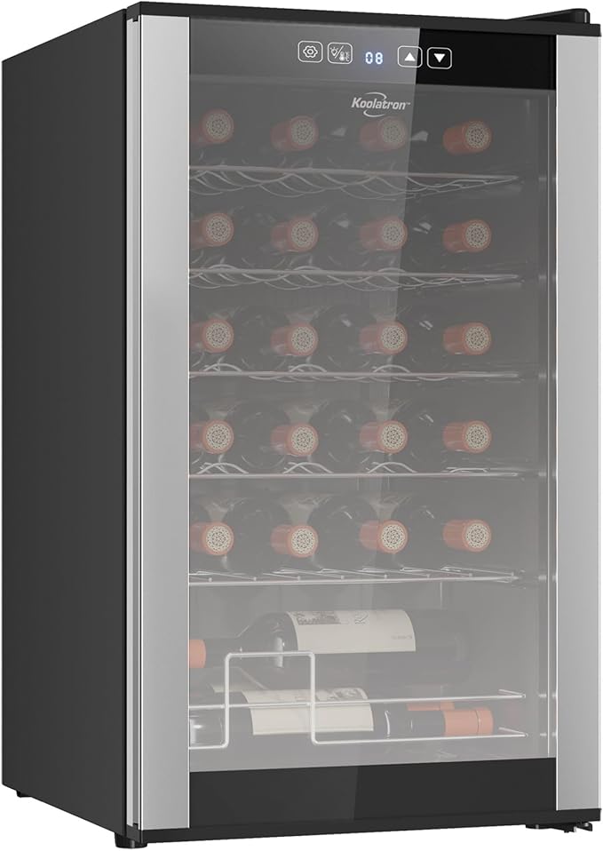 Koolatron 24 Bottle Wine Fridge – Freestanding Wine Cooler with Glass Door, 2.4 cu. ft (68 L), Beverage Can Refrigerator, Digital Temperature Control, Ideal for Red, White, Sparkling Wine, Champagne