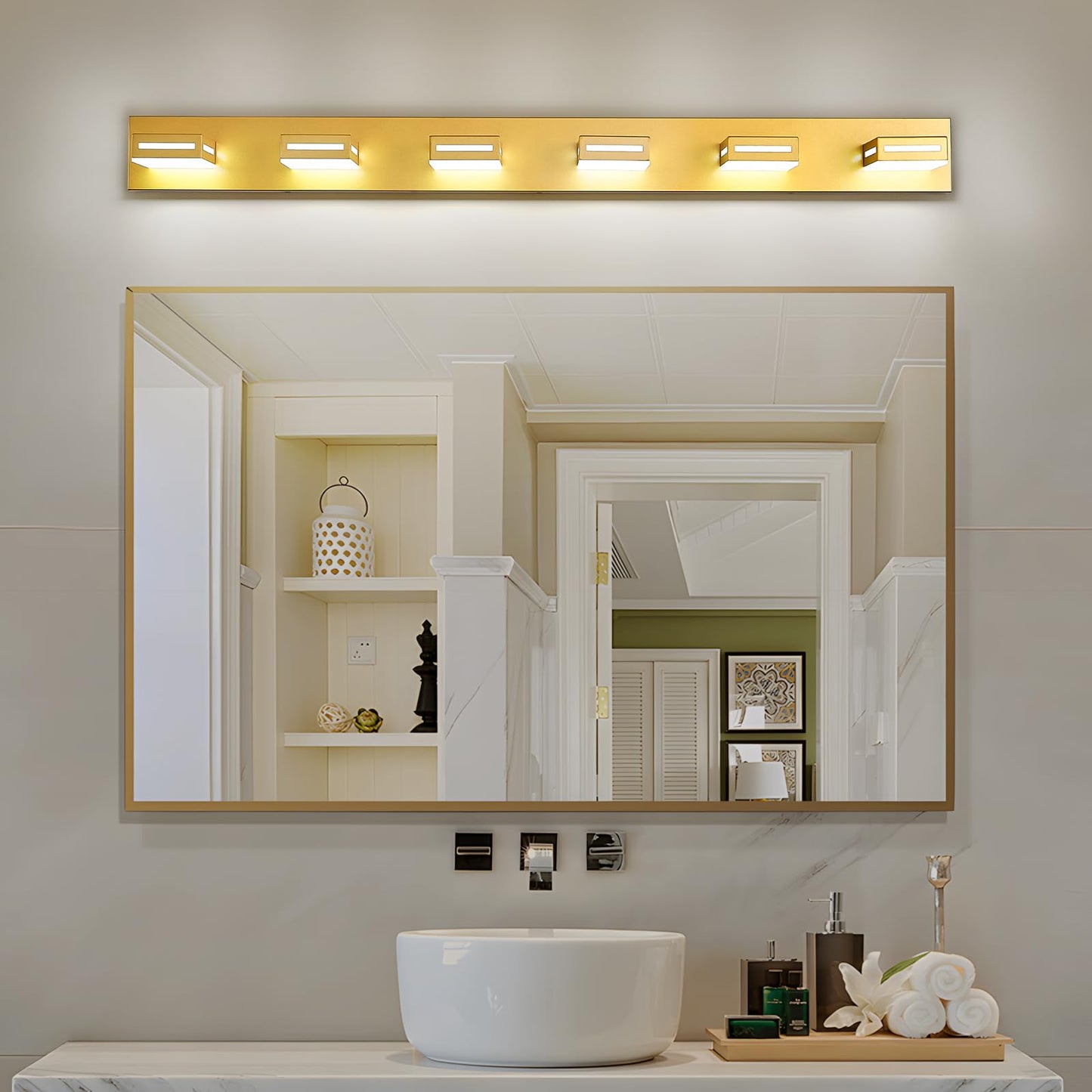 Donrao 48-Inch 6-Light Led Modern Gold Bathroom Vanity Light Fixtures Over Mirror  Bathroom Lighting Fixtures With Cool White 6000K  Vanity Wall Lights For Bath Restroom Powder Room
