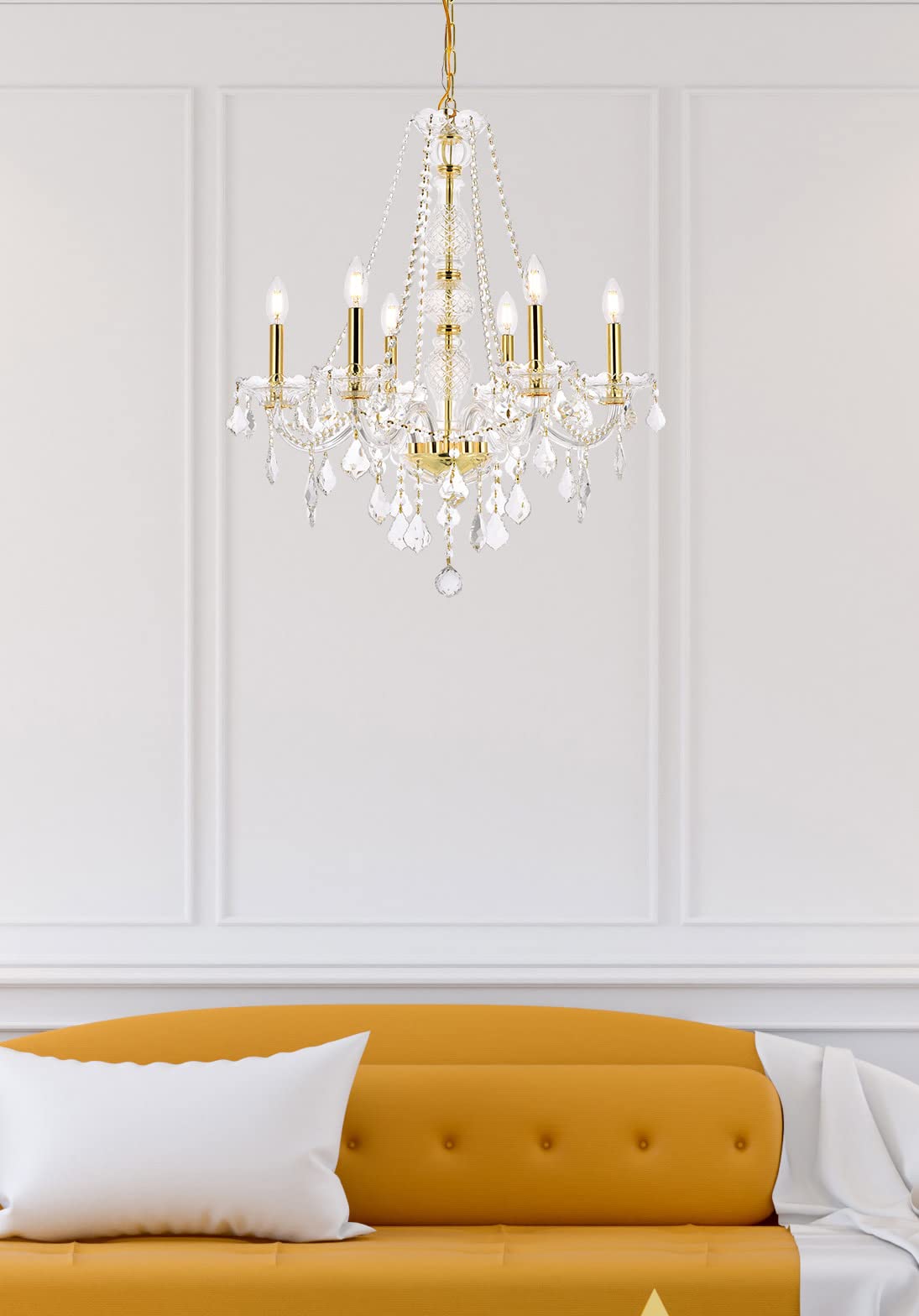 Elegant Lighting Value Verona Chandelier, 6 Light, Alloy Steel, Clear Royal Cut Crystal, Model V7856D24G/RC, Gold Finish