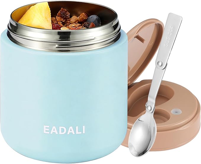 Eadali 15.2 oz Thermo Food Jar for Kids & Adults, Vacuum Insulated Lunch Container 316 Stainless Steel, Hot & Cold Soup Jar with Spoon, BPA Free & Leak Proof
