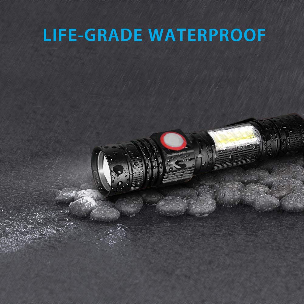 Itoncs Led Magnetic Flashlight, 2000 Lumens, Waterproof, 4 Modes, Aluminum, Tactical, 2 Pack