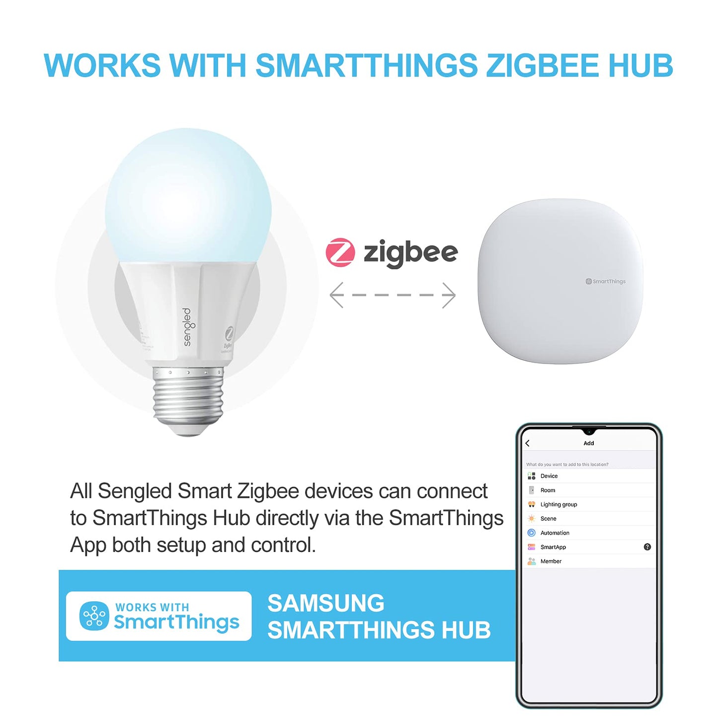 Sengled Zigbee Smart Light Bulbs, 60W Equivalent A19, Daylight, 2 Pack, Works with SmartThings and Echo, Voice Control