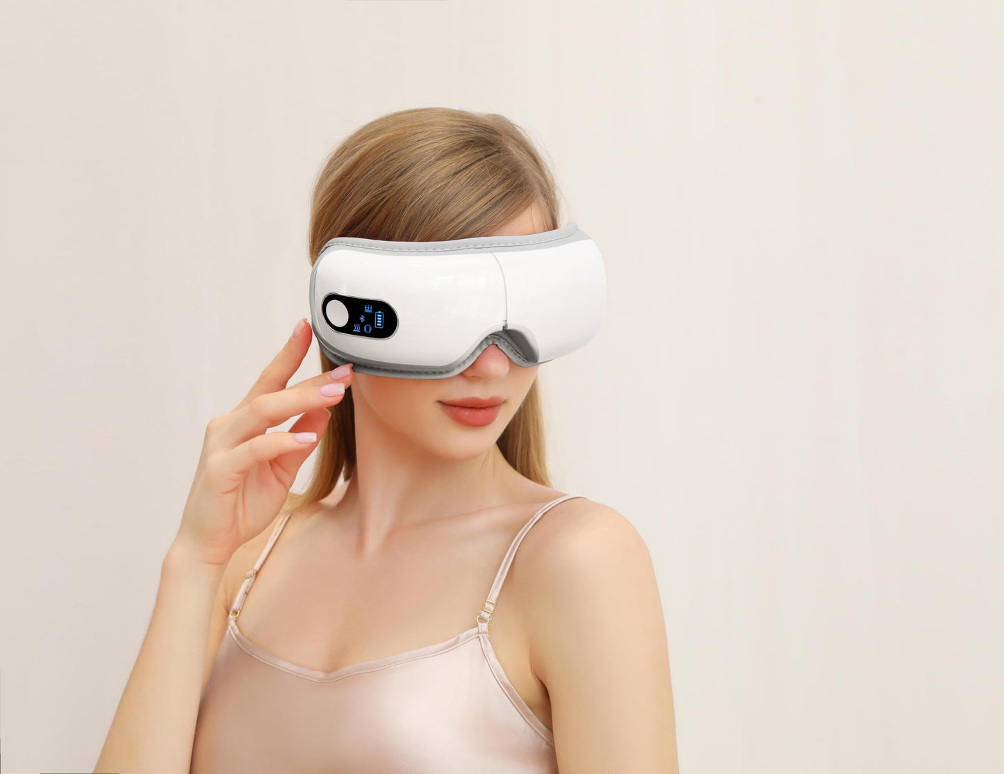TLINNA Eye Massager with Airbag Kneading,Constant Temperature Hot Compress, Multi-Frequency Vibration and Bluetooth Music (Pearl White, Large)