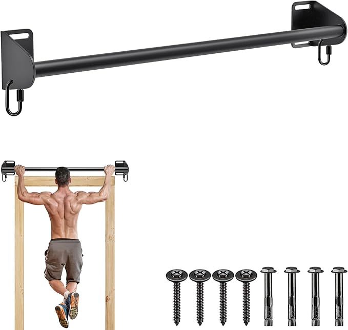 SELEWARE Fully Welded Heavy Duty Pull Up Bar Wall Mount Chin Up Bar for Doorway, Beam & Joist | Mounted Pull Up Bar with R...
