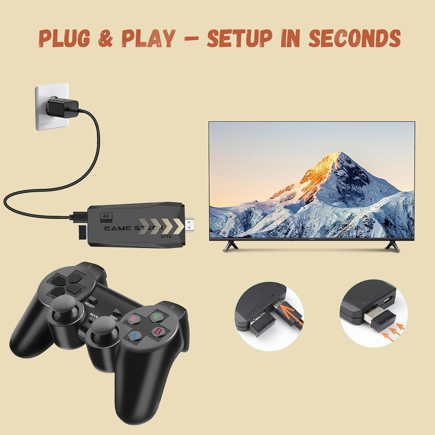 Wireless Retro Game Console, Retro Game Stick with Built-in 23 Emulators, 20,000+ Games, 4k Hdmi Output, and 2.4GHz Wireless Controller, Plug and Retro Play Video Games for Tv (64 GB)