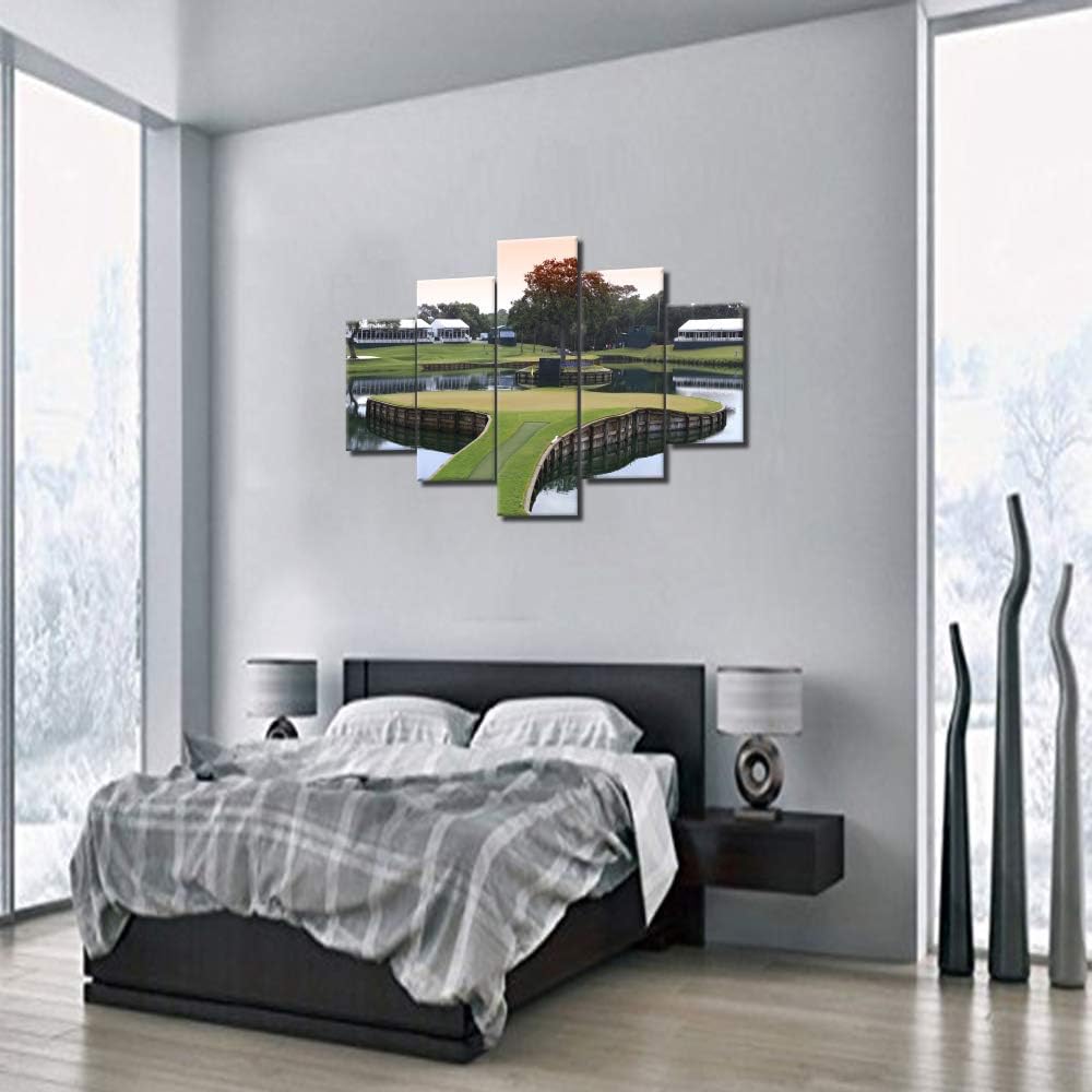 Golf Course Green Paintings for Living Room United State Golf Links Pictures 5 Piece Prints Wall Art on Canvas Gallery-Wrapped Contemporary Artwork Home Decor Wooden Framed Ready to Hang(60''Wx40''H)