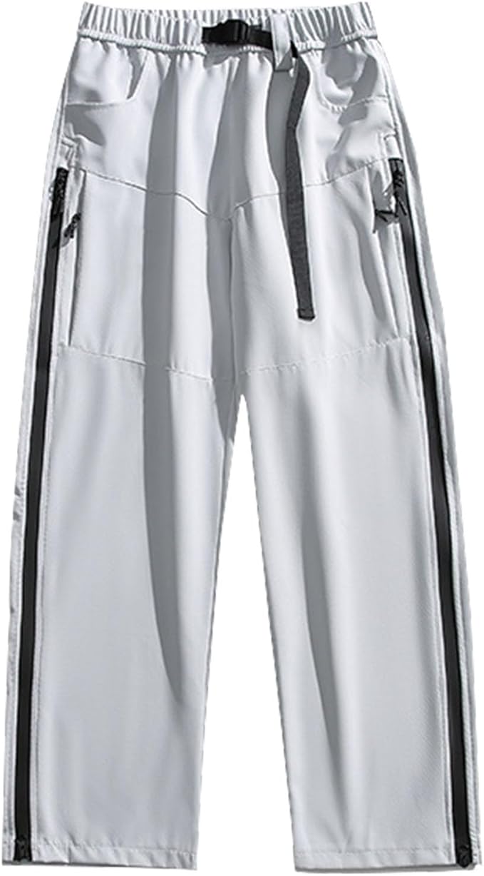 Men's Relaxed Fit Cargo Hiking Pants Elastic Waist Adjustable Side Zipper Pants Casual Climbing Fishing Outdoor Long Trousers
