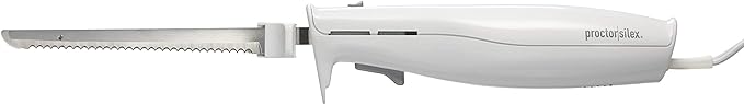 Proctor Silex Easy Slice Electric Knife for Carving Meats, Poultry, Bread, Crafting Foam and More, Lightweight with Contoured Grip, White