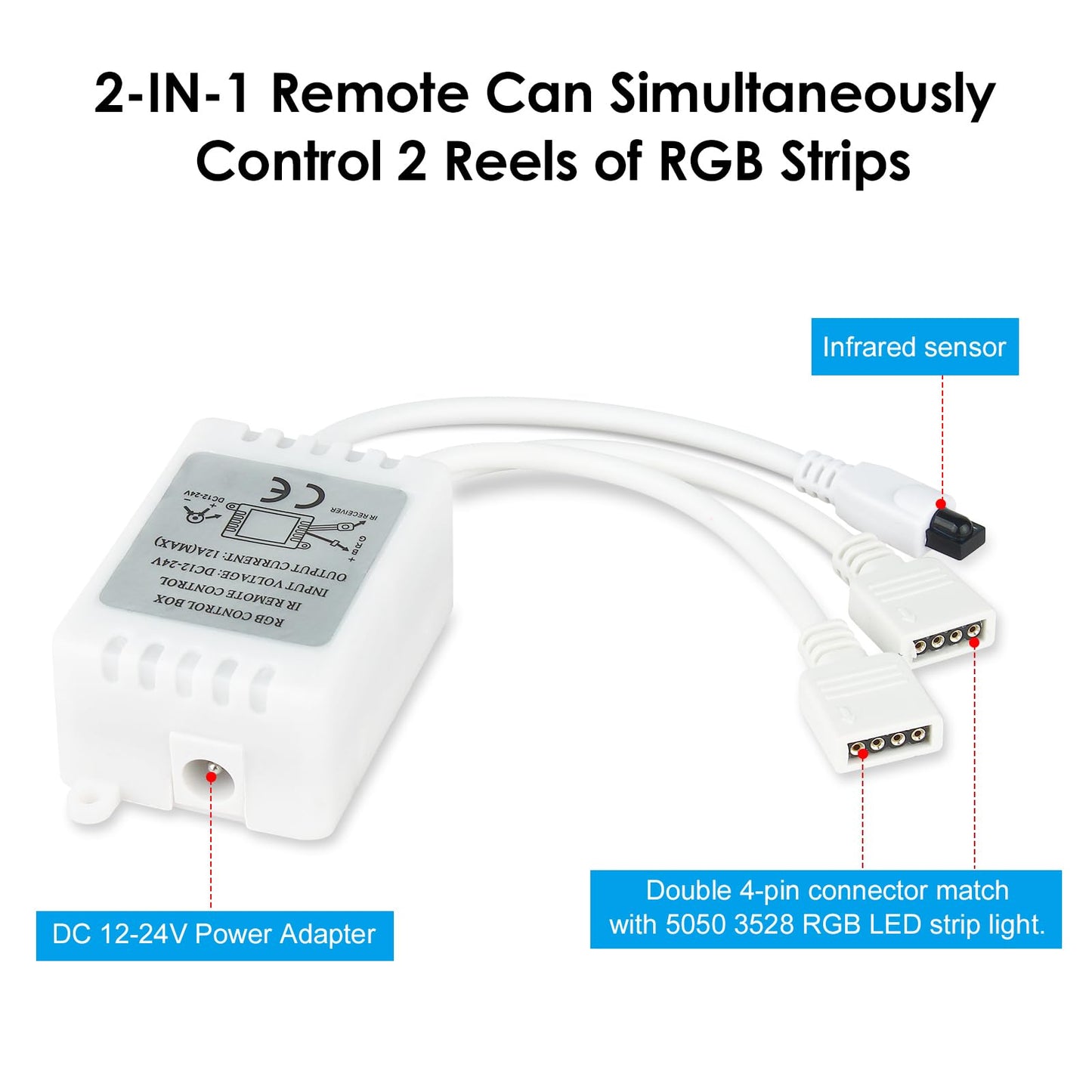 Rgbzone 4Pin Rgb Led Controller - 44-Key Ir Remote, Dc12V-24V, For 5050 2835 3528 Led Strip Lights