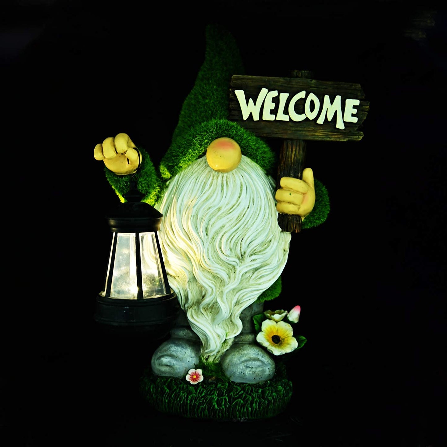 ASAWASA Gnomes Decorations for Yard, Solar LED Light, 10.8in Large, Resin, Gnome With Welcome Placard