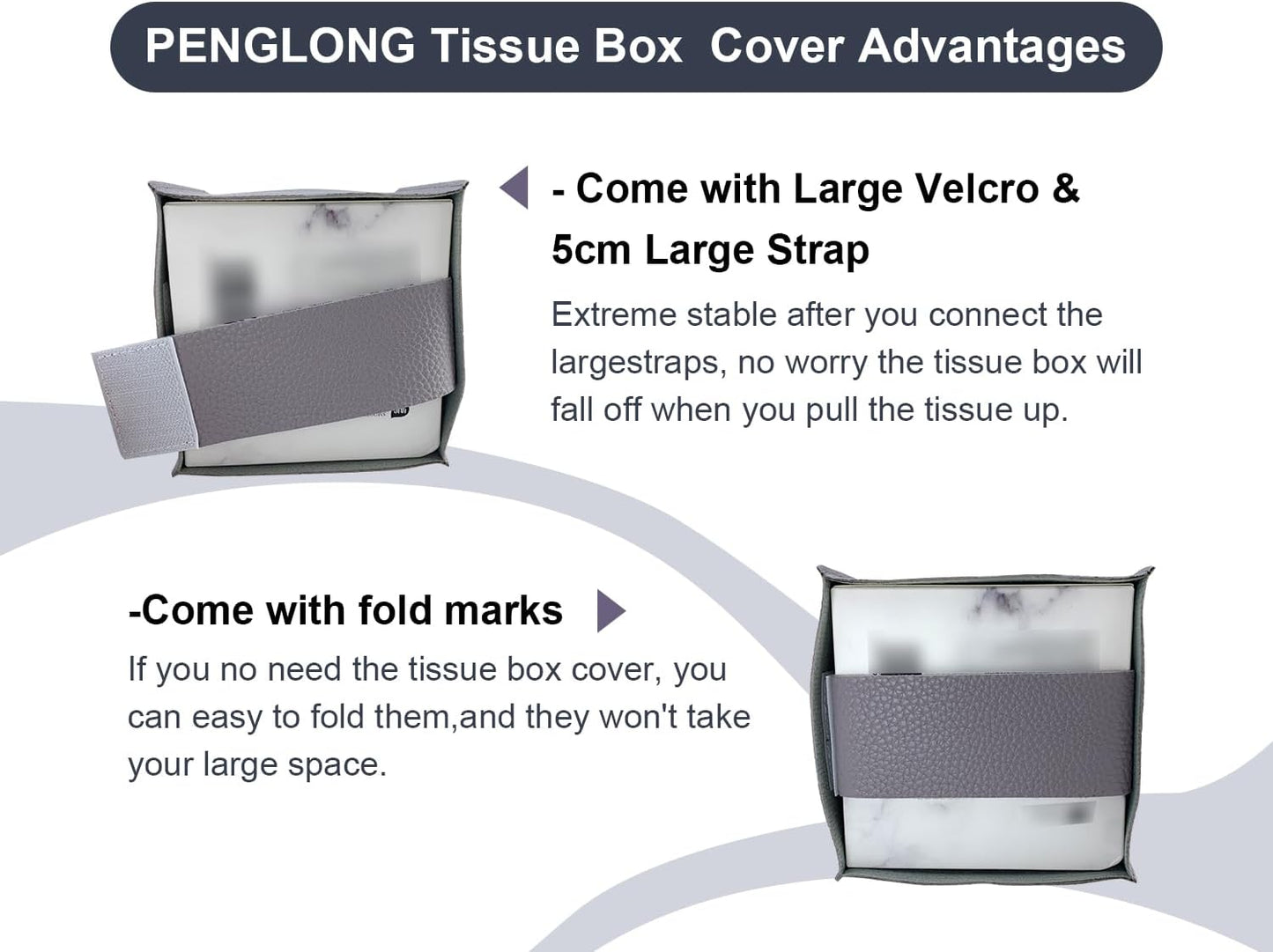 Tissue Box Cover 5X5X5'' PU Leather Tissue Holder Square Tissue Cube Box Organizer for Bathroom Vanity Countertop, Car, Night Stands, Office, Home, Kitchen (1Pack, Light Bray Purple)