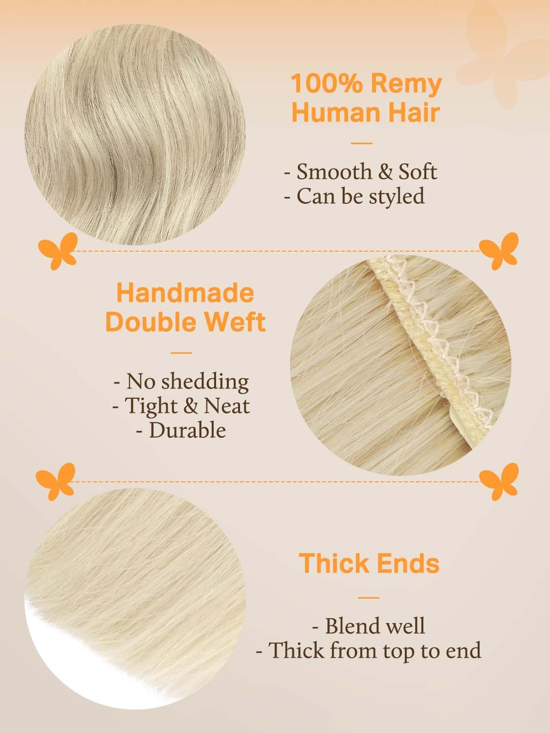 DOORES Sew in Hair Extensions, 18 Inch 100g Platinum Blonde, Remy Human Hair Extensions Sew in Full Head Natural Straight